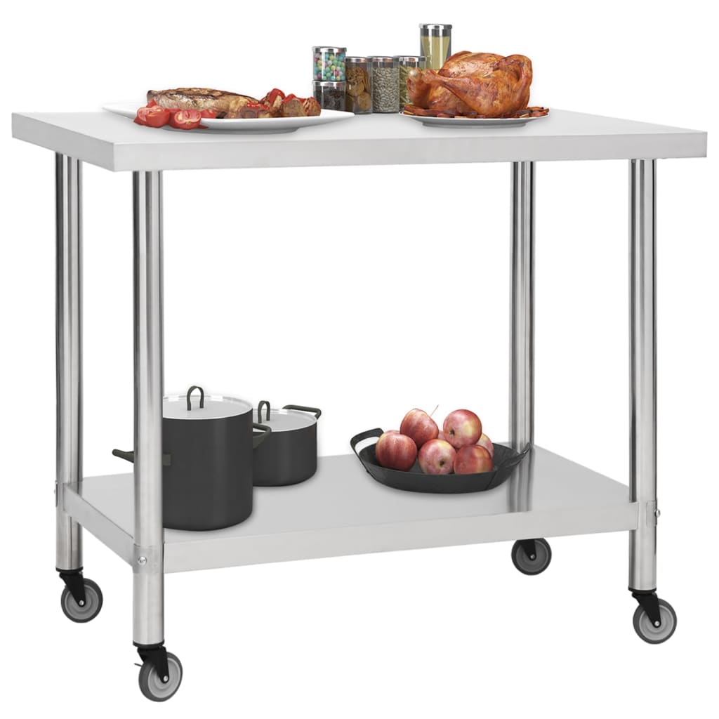 vidaXL Kitchen Work Table with Wheels 80x60x85 cm Stainless Steel