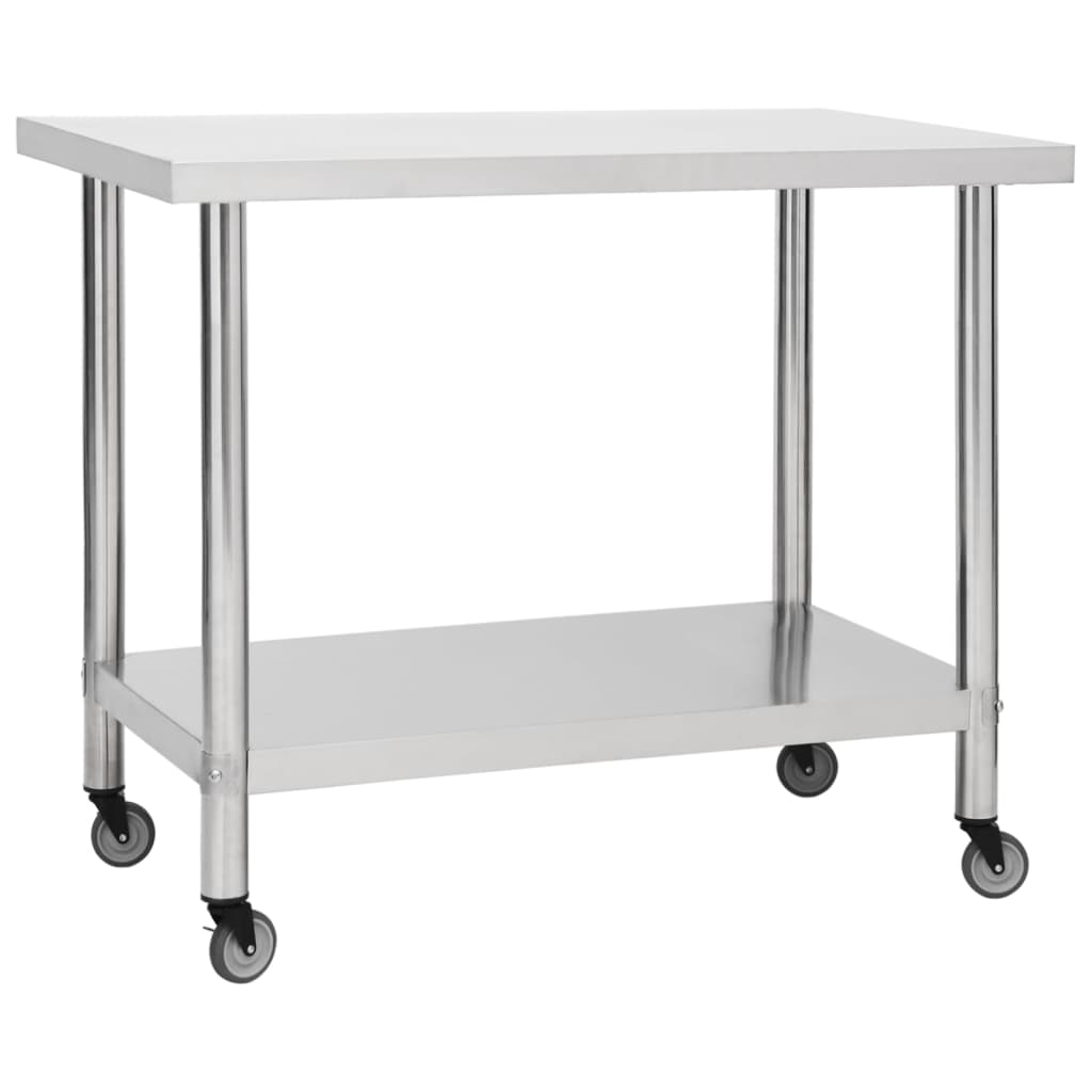 vidaXL Kitchen Work Table with Wheels 100x30x85 cm Stainless Steel