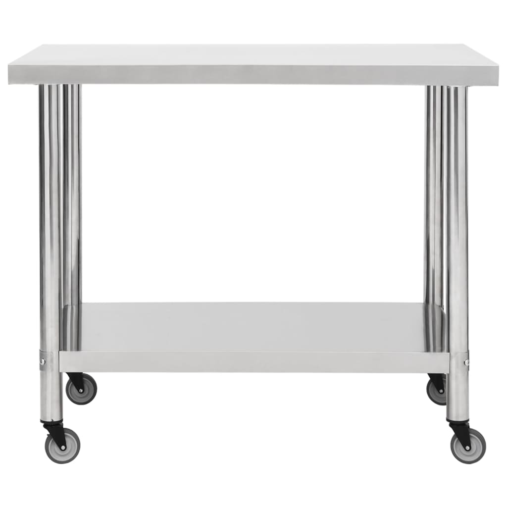 vidaXL Kitchen Work Table with Wheels 100x30x85 cm Stainless Steel