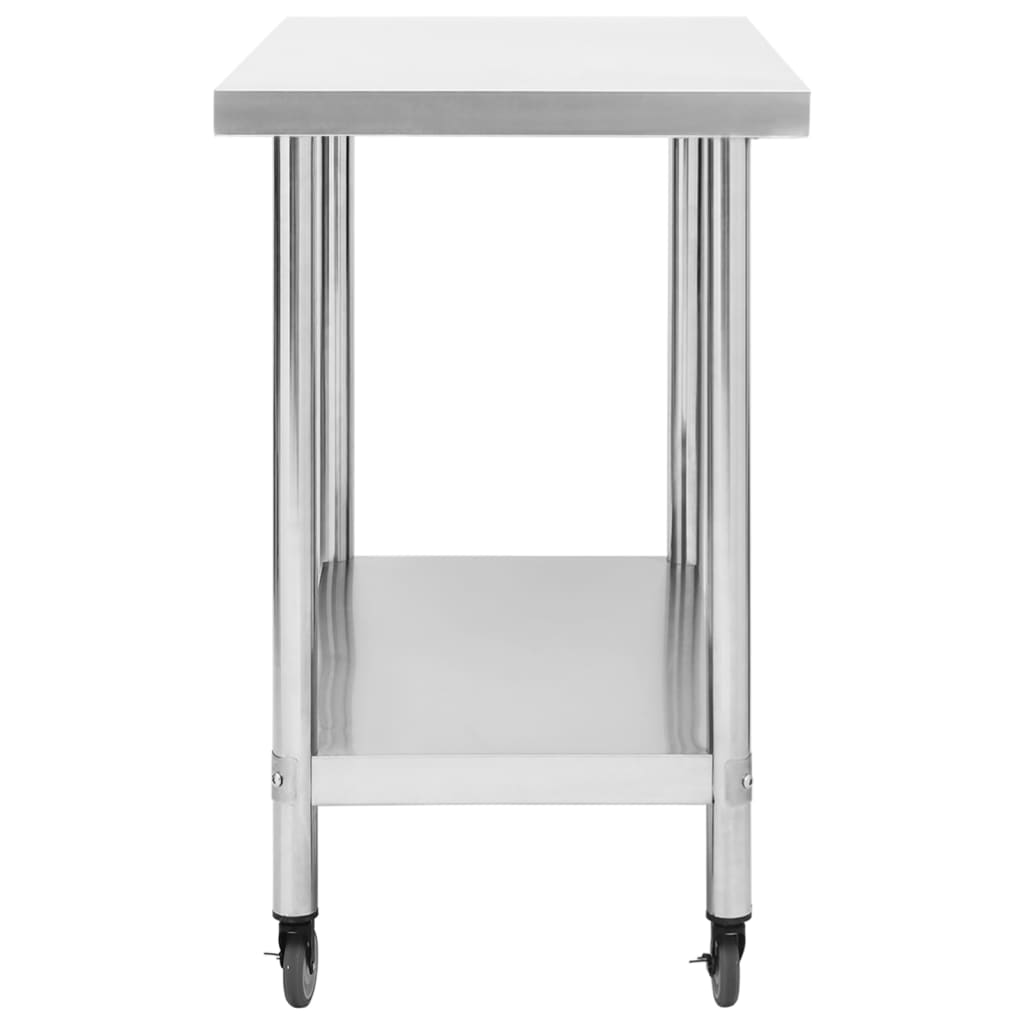 vidaXL Kitchen Work Table with Wheels 100x30x85 cm Stainless Steel