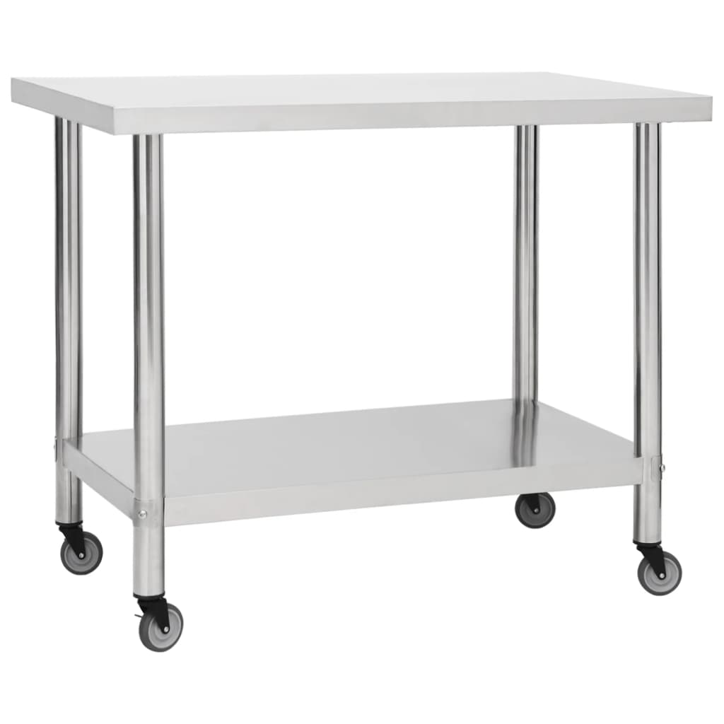 vidaXL Kitchen Work Table with Wheels 100x45x85 cm Stainless Steel