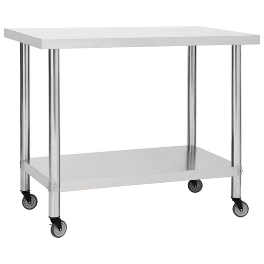 vidaXL Kitchen Work Table with Wheels 100x45x85 cm Stainless Steel