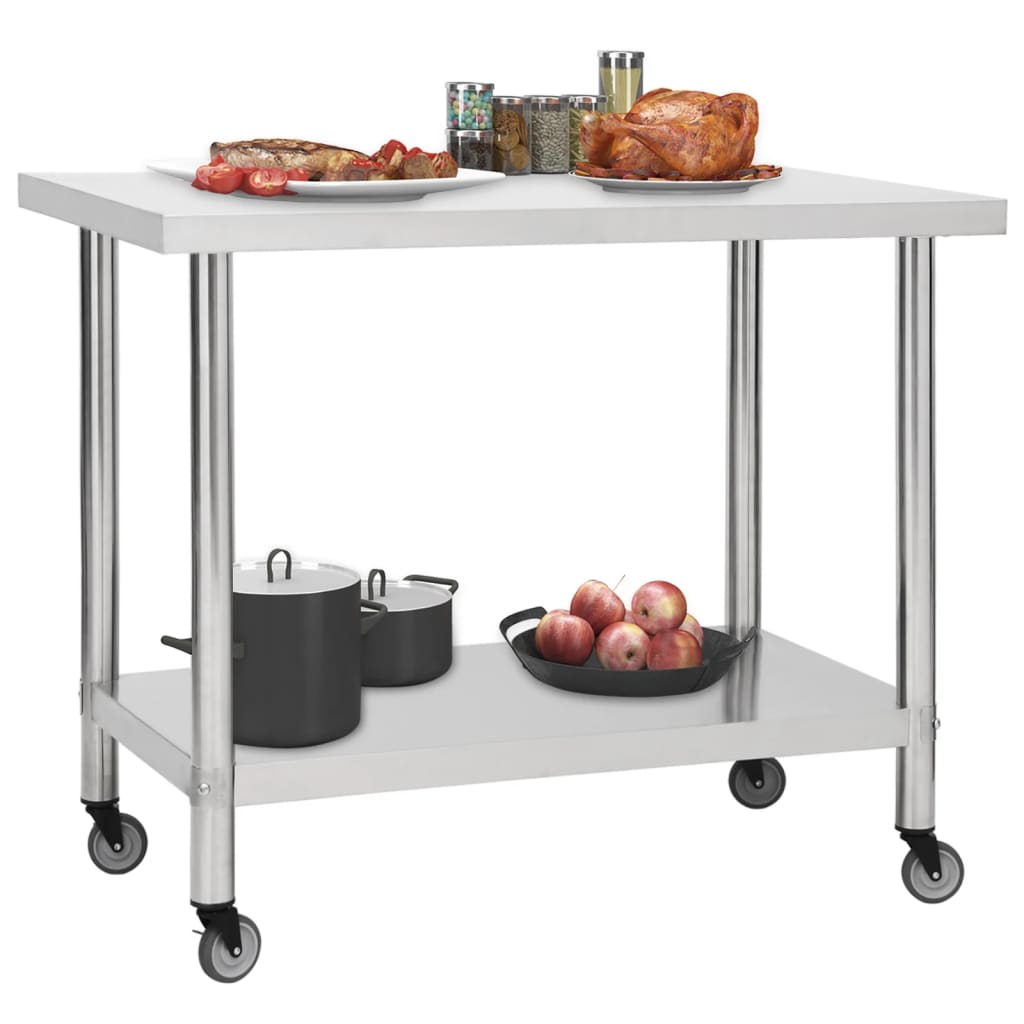 vidaXL Kitchen Work Table with Wheels 100x45x85 cm Stainless Steel