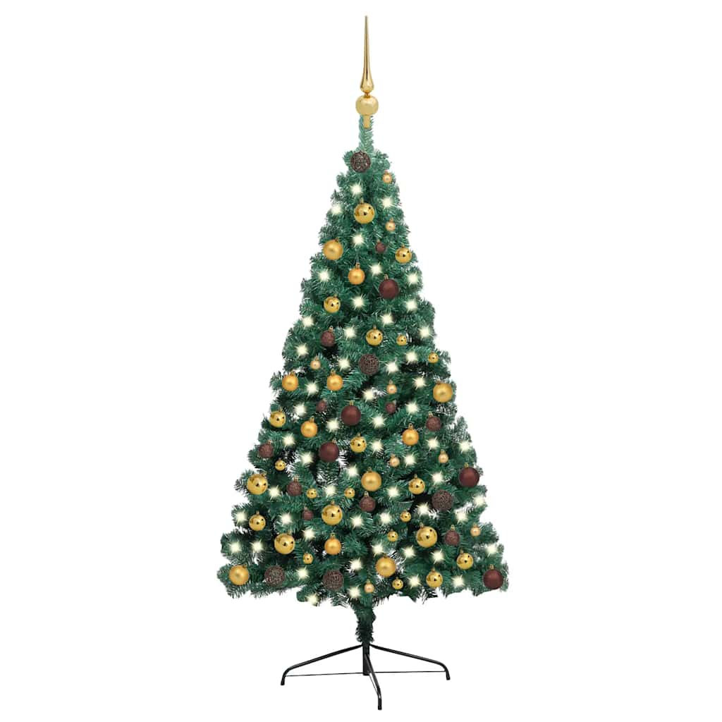 vidaXL Artificial Half Pre-lit Christmas Tree with Ball Set Green 210 cm