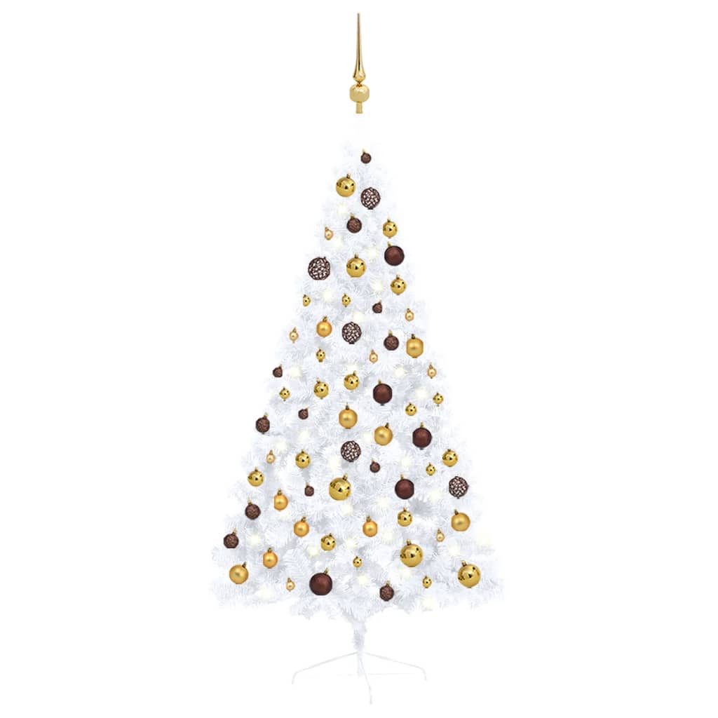 vidaXL Artificial Half Pre-lit Christmas Tree with Ball Set White 150 cm