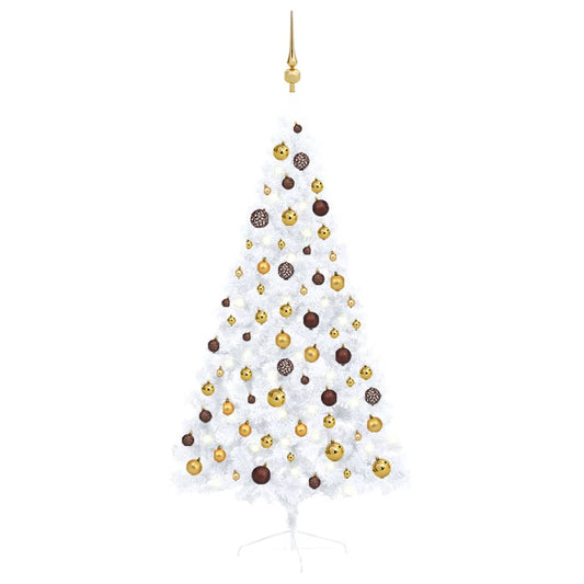 vidaXL Artificial Half Pre-lit Christmas Tree with Ball Set White 150 cm