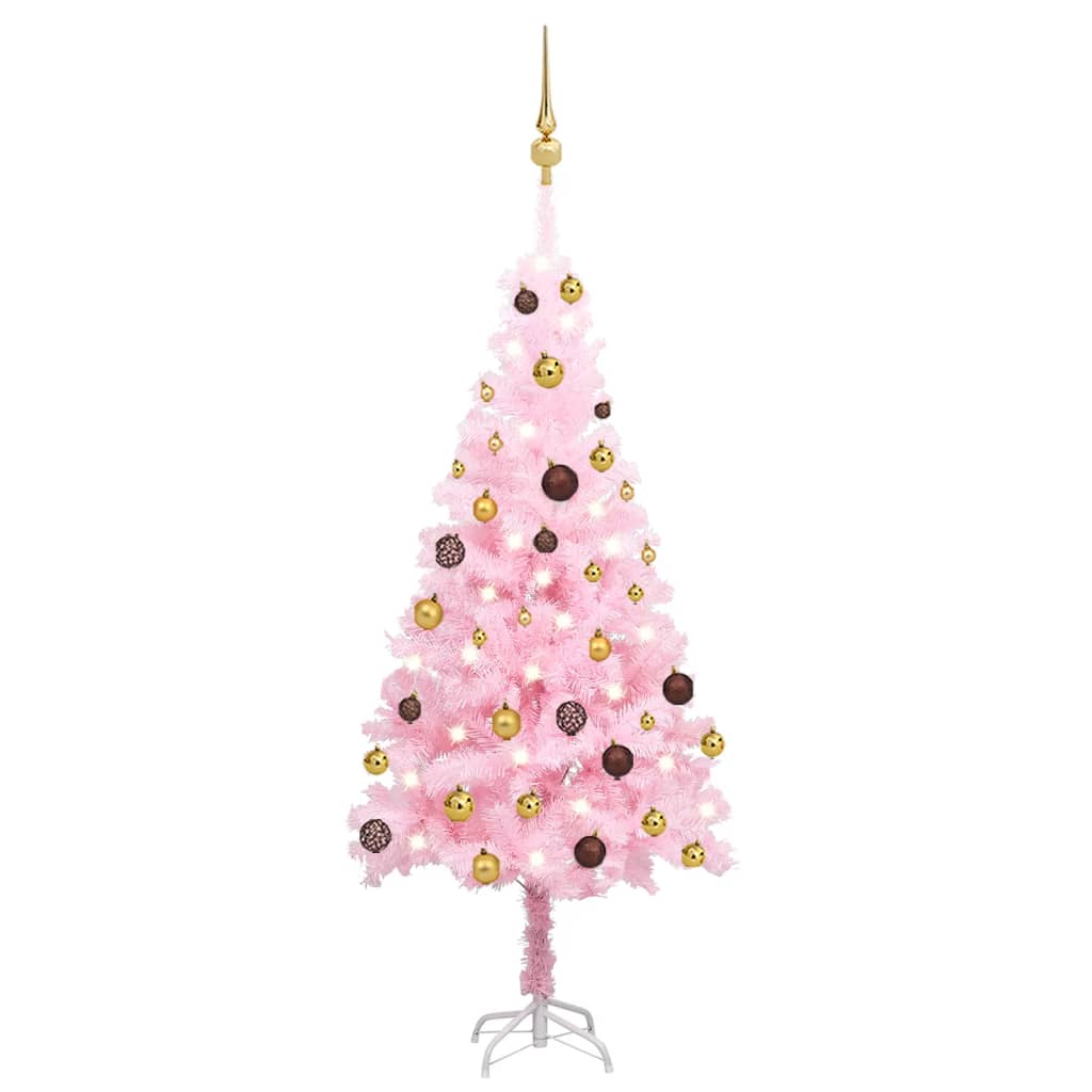 vidaXL Artificial Pre-lit Christmas Tree with Ball Set Pink 120 cm PVC