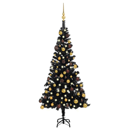 vidaXL Artificial Pre-lit Christmas Tree with Ball Set Black 120 cm PVC