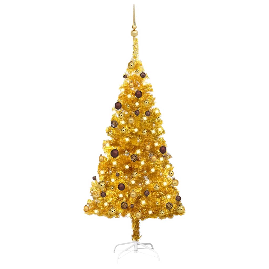 vidaXL Artificial Pre-lit Christmas Tree with Ball Set Gold 150 cm PET