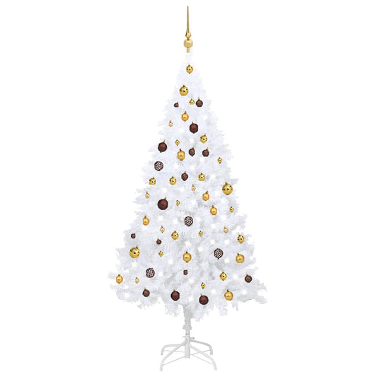 vidaXL Artificial Pre-lit Christmas Tree with Ball Set White 180 cm PVC