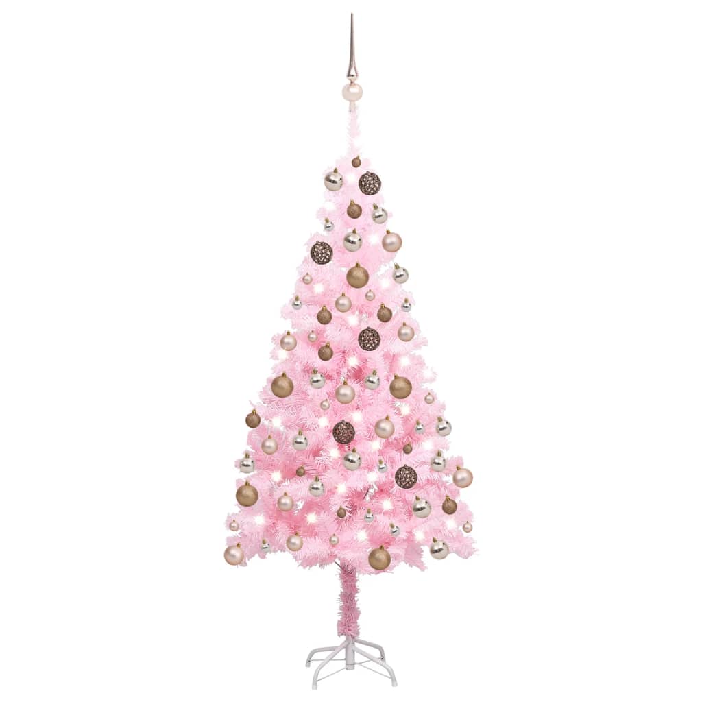 vidaXL Artificial Pre-lit Christmas Tree with Ball Set Pink 120 cm PVC