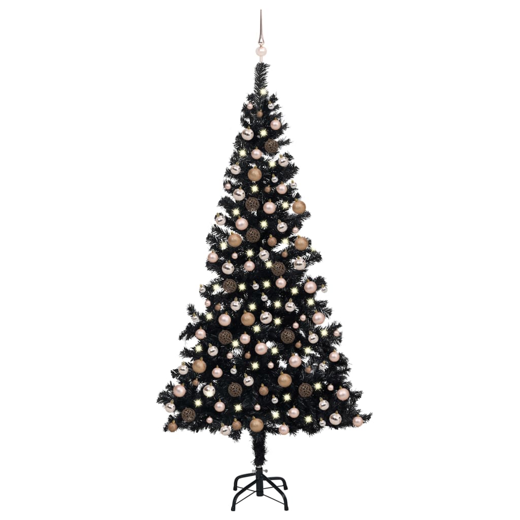 vidaXL Artificial Pre-lit Christmas Tree with Ball Set Black 210 cm PVC