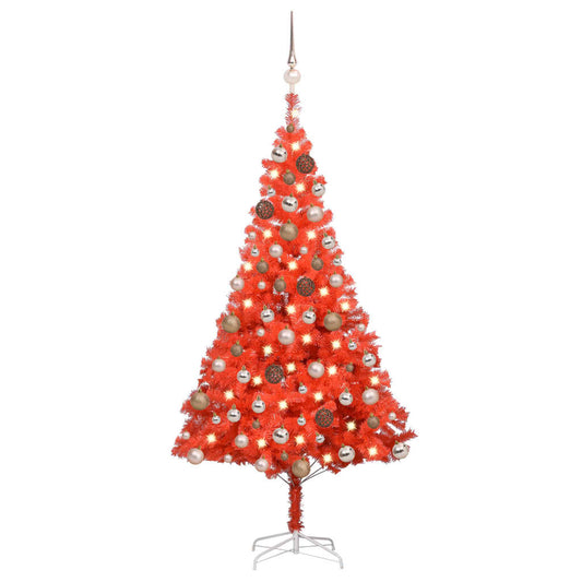 vidaXL Artificial Pre-lit Christmas Tree with Ball Set Red 180 cm PVC