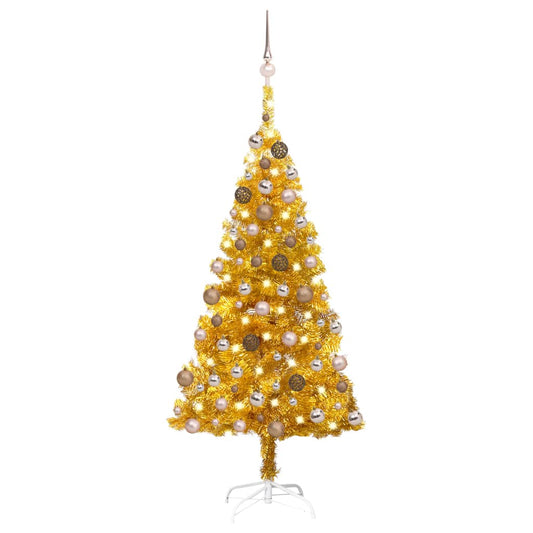 Artificial Pre-lit Christmas Tree with Ball Set Gold 120 cm PET