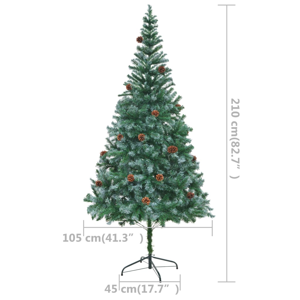 vidaXL Artificial Pre-lit Christmas Tree with Ball Set Pinecones 210 cm