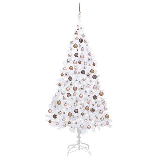 vidaXL Artificial Pre-lit Christmas Tree with Ball Set White 210 cm PVC