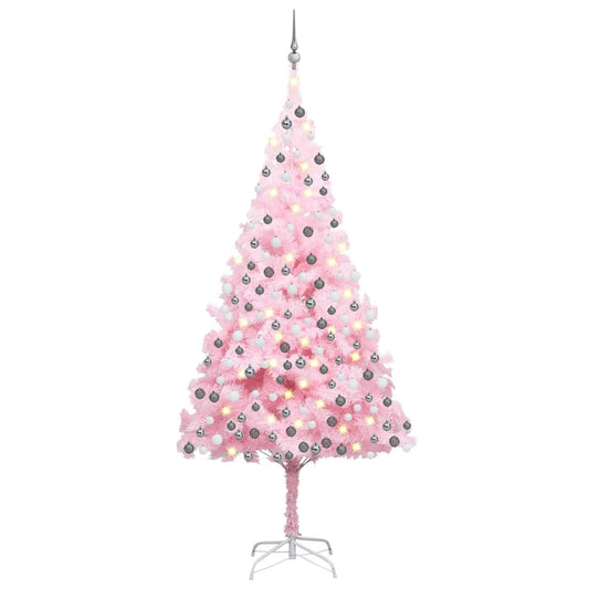 vidaXL Artificial Pre-lit Christmas Tree with Ball Set Pink 210 cm PVC