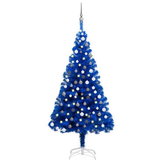 vidaXL Artificial Pre-lit Christmas Tree with Ball Set Blue 150 cm PVC