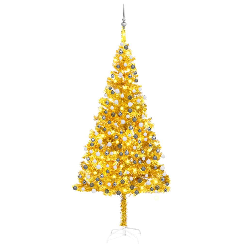 vidaXL Artificial Pre-lit Christmas Tree with Ball Set Gold 240 cm PET