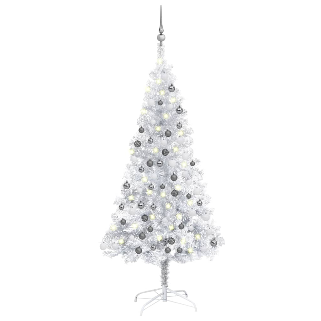 vidaXL Artificial Pre-lit Christmas Tree with Ball Set Silver 150 cm PET