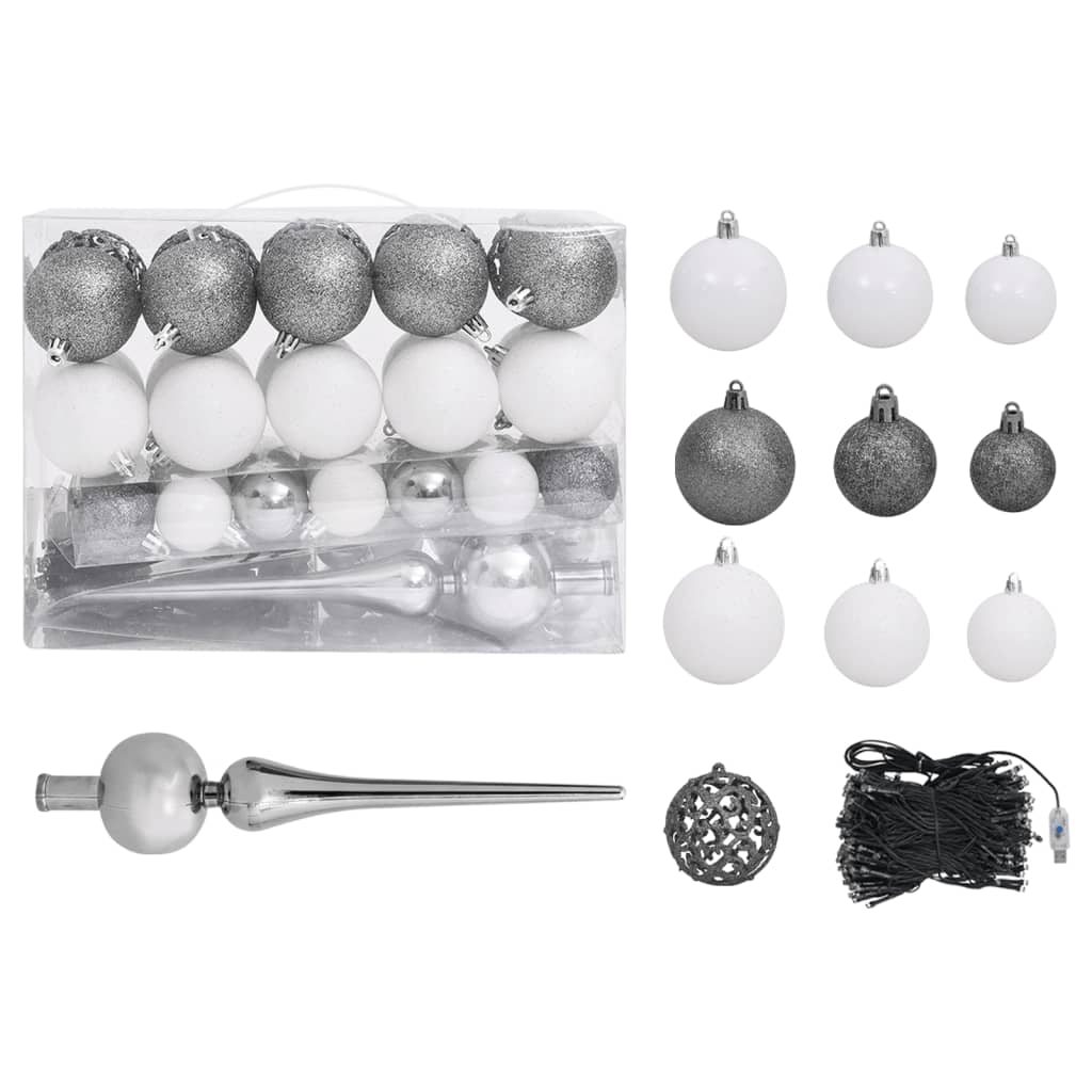 vidaXL Artificial Pre-lit Christmas Tree with Ball Set Silver 150 cm PET