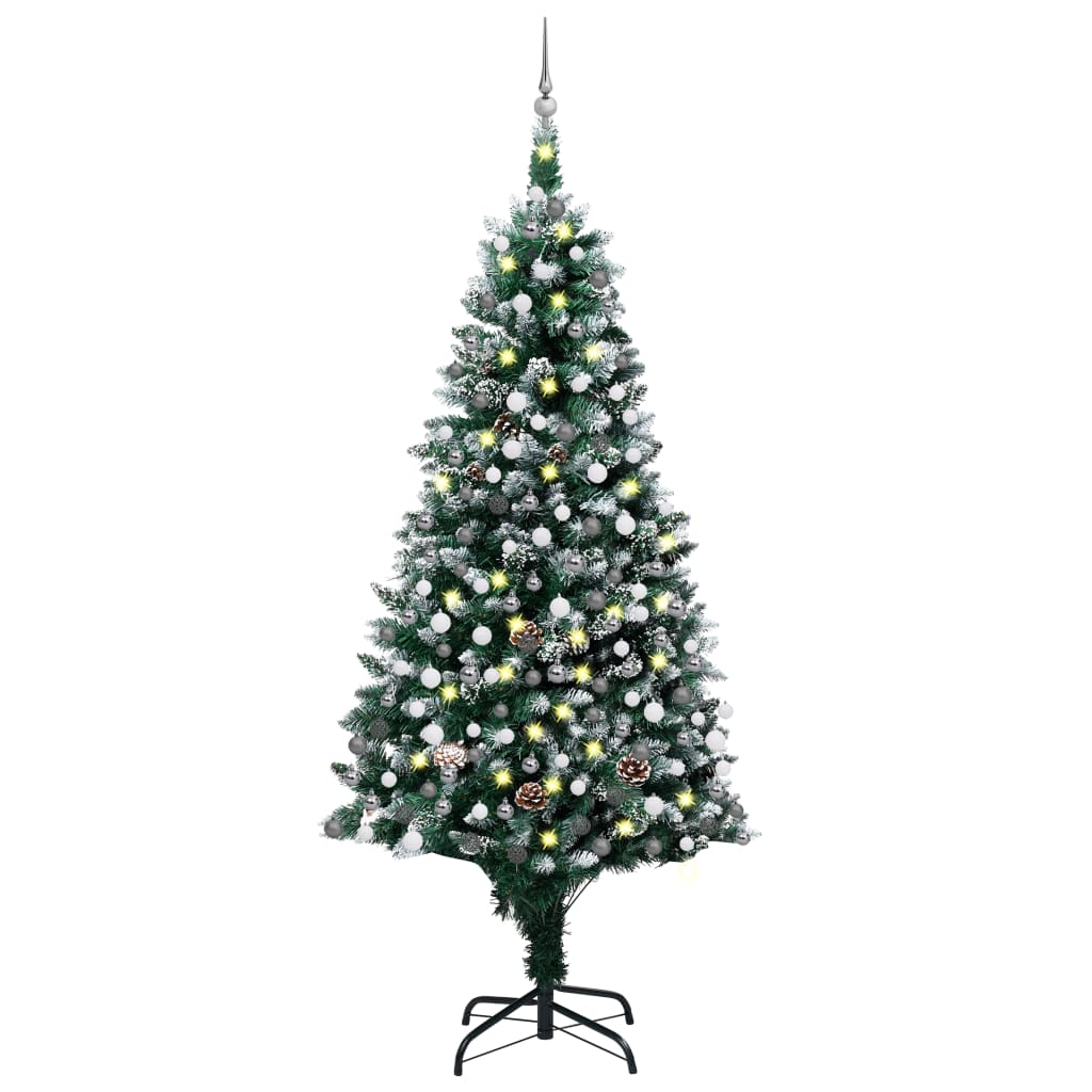 vidaXL Artificial Pre-lit Christmas Tree with Ball Set&Pine Cones 210 cm