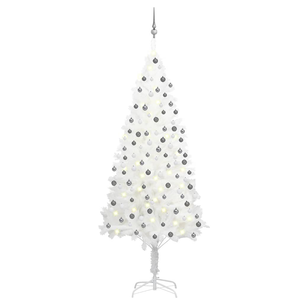 vidaXL Artificial Pre-lit Christmas Tree with Ball Set White 210 cm