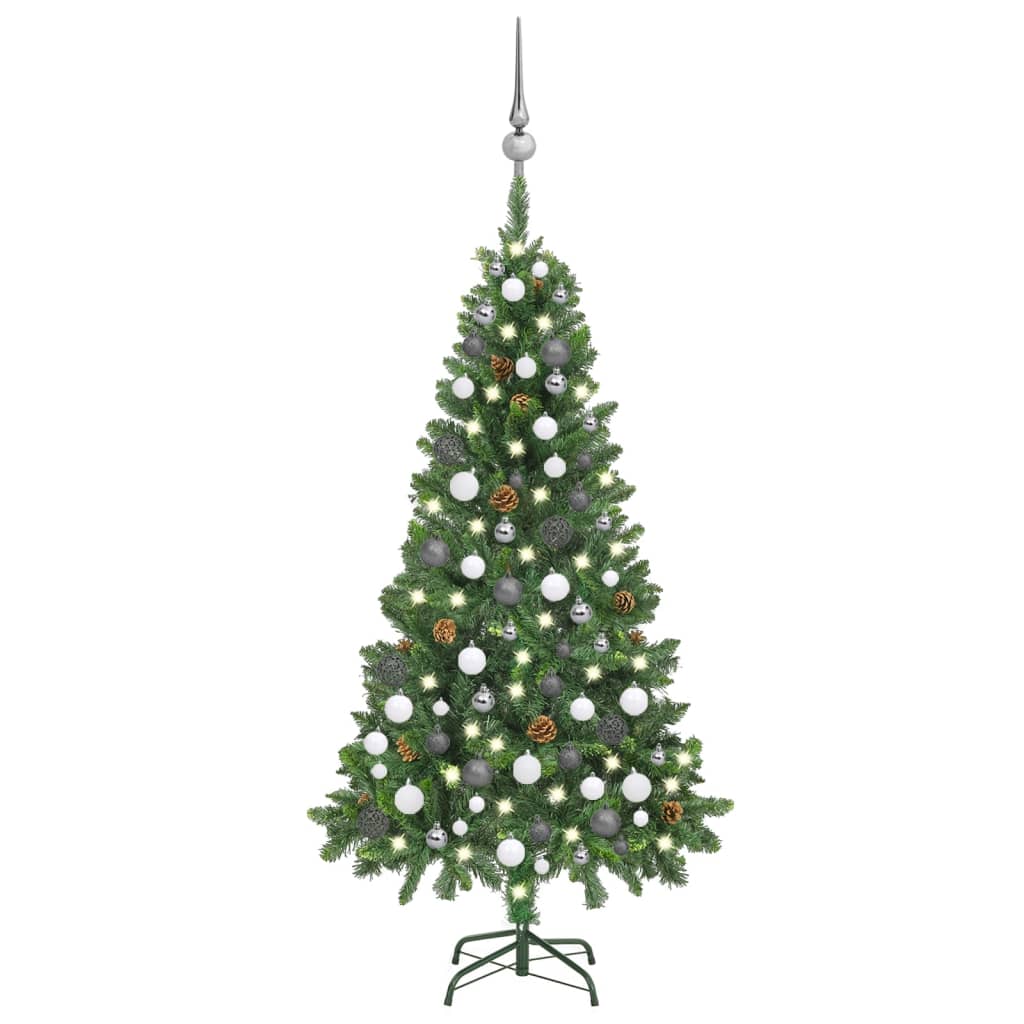 vidaXL Artificial Pre-lit Christmas Tree with Ball Set Pine Cones 150 cm