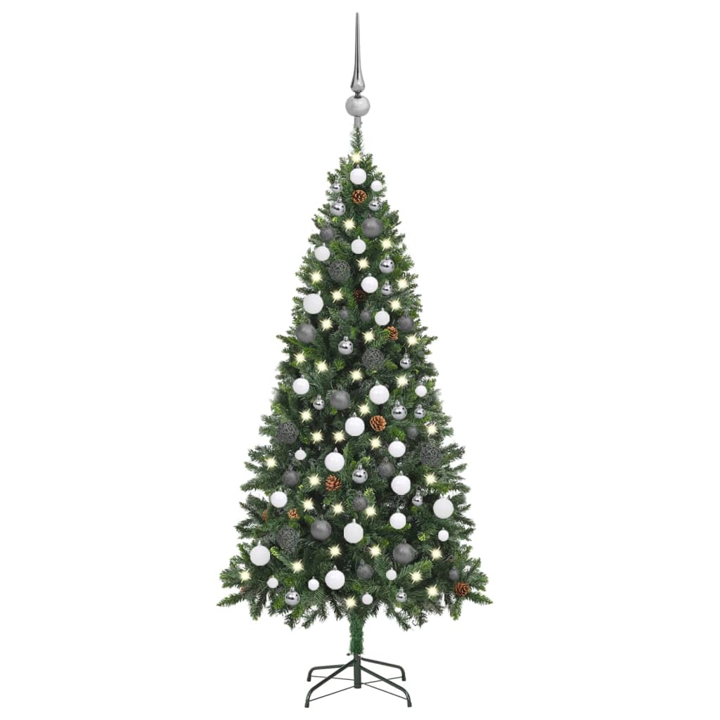 vidaXL Artificial Pre-lit Christmas Tree with Ball Set Pine Cones 180 cm