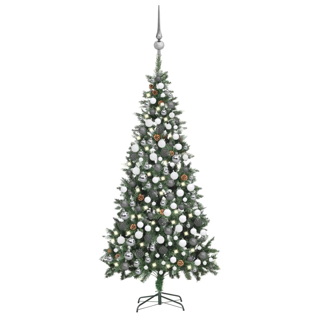 vidaXL Artificial Pre-lit Christmas Tree with Ball Set Pine Cones 210 cm