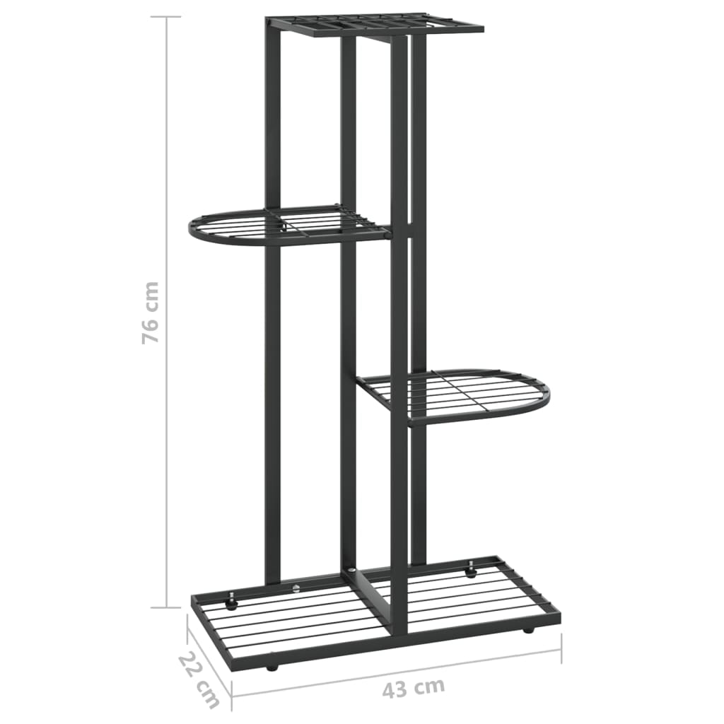 vidaXL 4-Floor Flower Stand 43x22x76 cm Black Metal