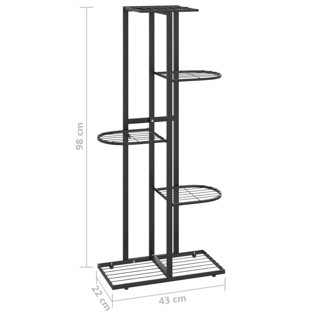 vidaXL 5-Floor Flower Stand 43x22x98 cm Black Metal