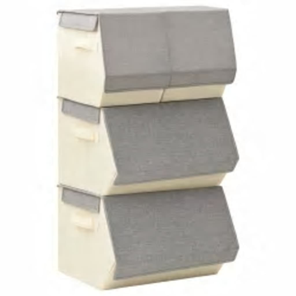 Boîte de Rangement Empilable Lot de 4 Pièces Tissu Gris &amp; Crème