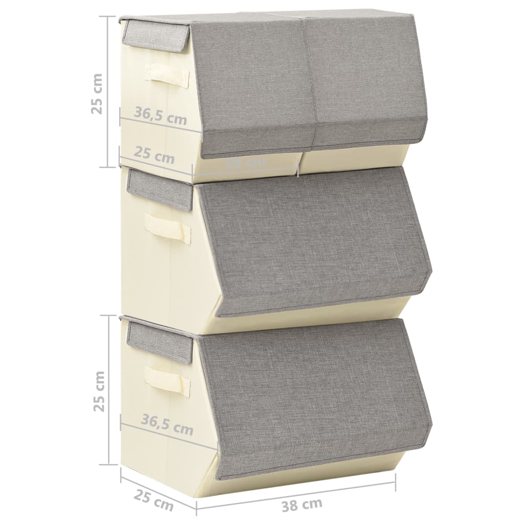 Boîte de Rangement Empilable Lot de 4 Pièces Tissu Gris &amp; Crème