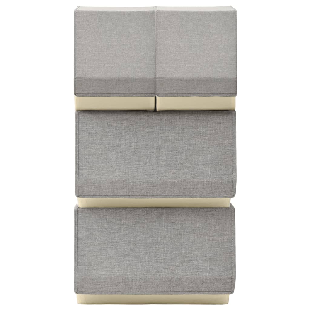 Boîte de Rangement Empilable Lot de 4 Pièces Tissu Gris &amp; Crème