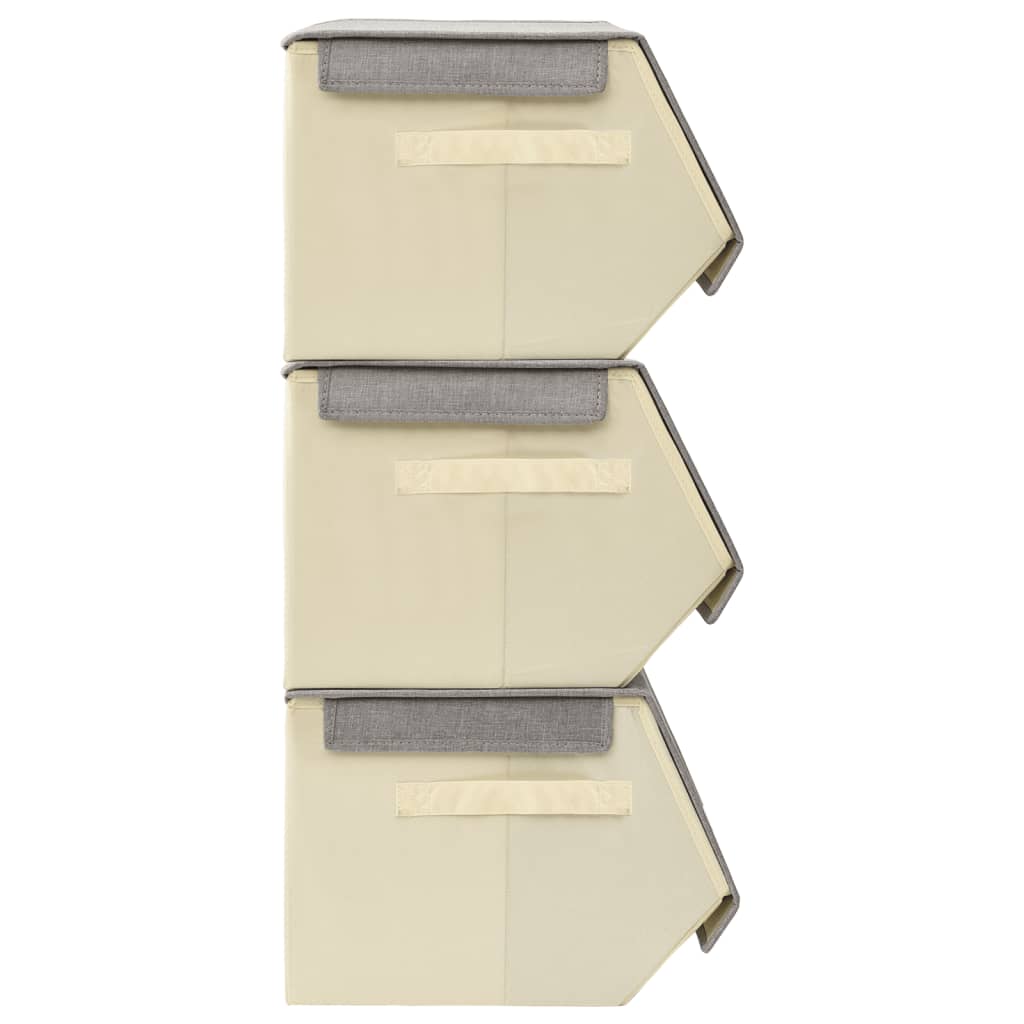 Boîte de Rangement Empilable Lot de 4 Pièces Tissu Gris &amp; Crème