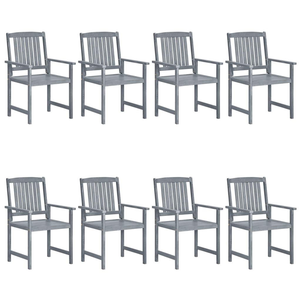 Garden Chair | Set of 8 | Grey | Solid Acacia wood | Medium | Durable