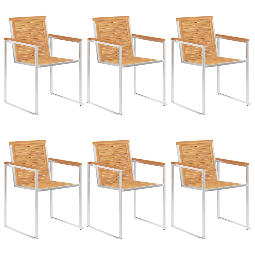 Garden Chairs 6 pcs Solid Teak Wood and Stainless Steel