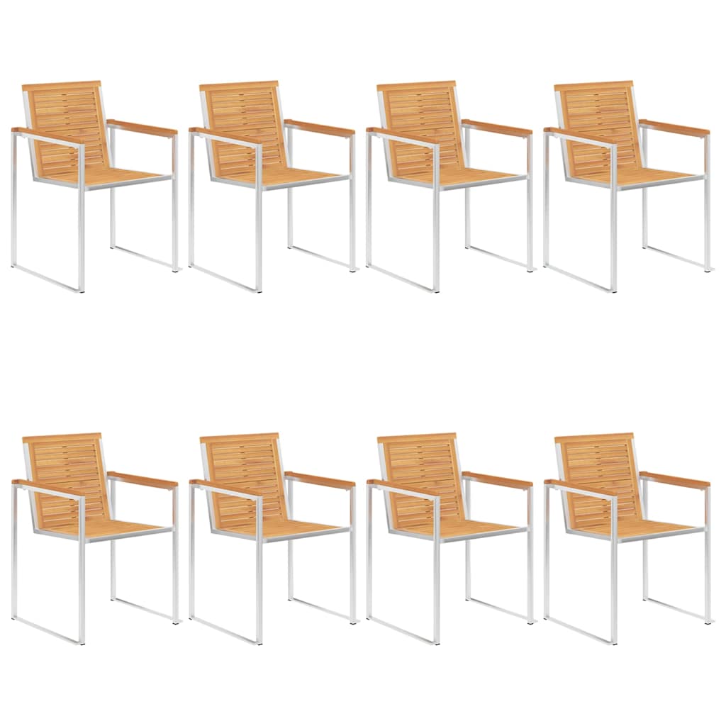 Garden Chairs 8 pcs Solid Teak Wood and Stainless Steel