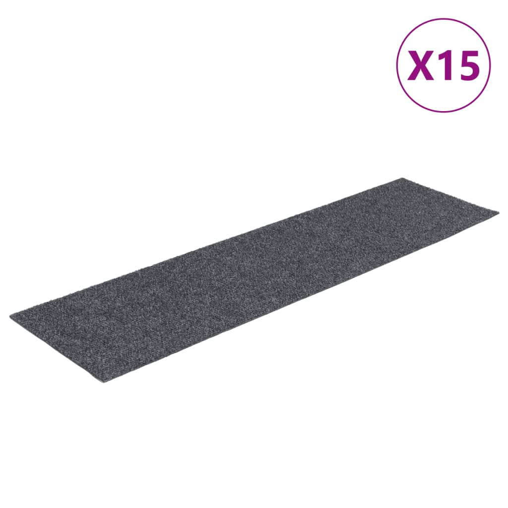 Tapis d'Escalier Autocollants Rectangulaires 15 pcs 76x20 cm Gris Clair