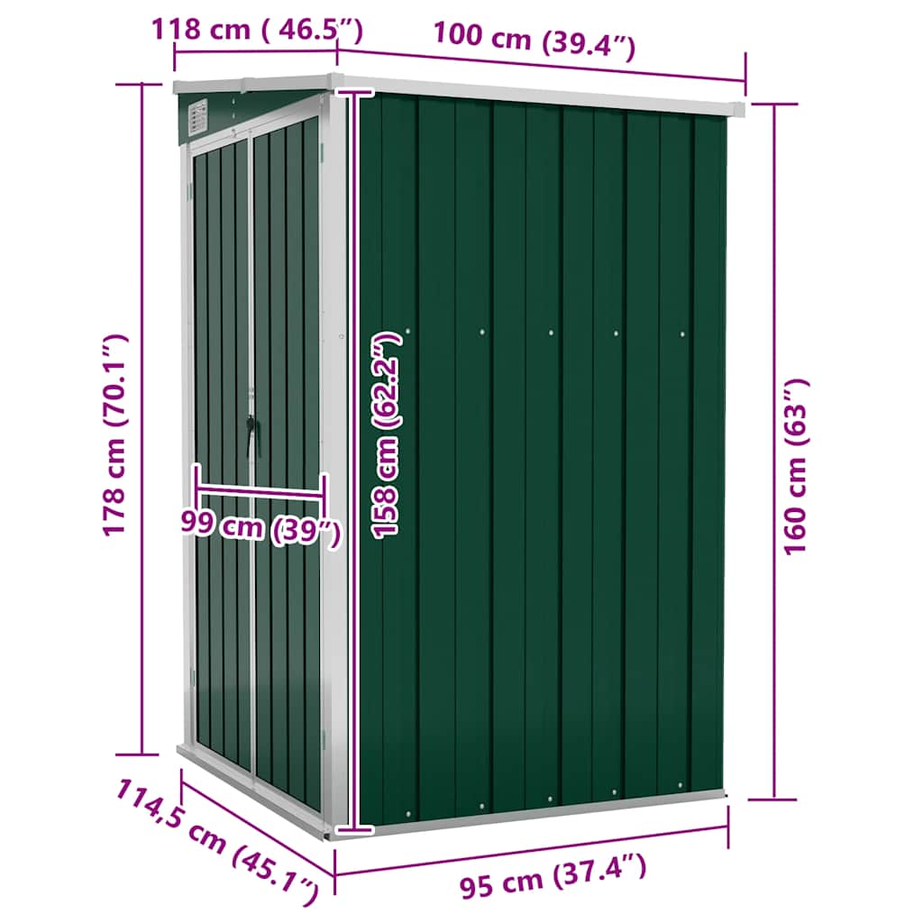 Wall-mounted Garden Shed Green 118x100x178 cm Galvanised Steel