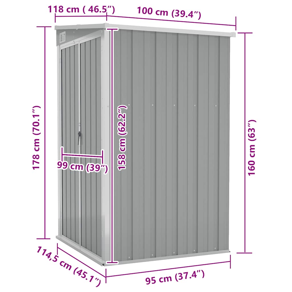 Wall-mounted Garden Shed Grey 118x100x178 cm Galvanised Steel