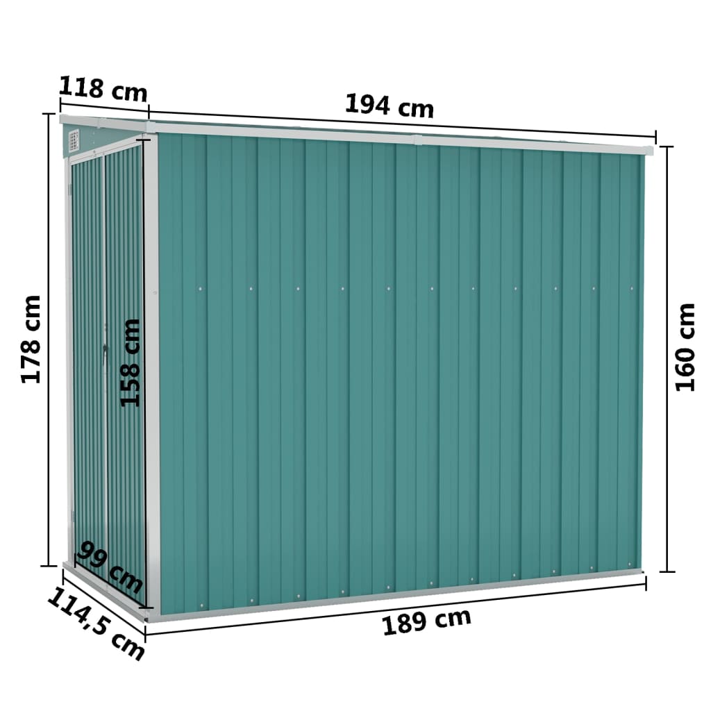 vidaXL Wall-mounted Garden Shed Green 118x194x178 cm Galvanised Steel