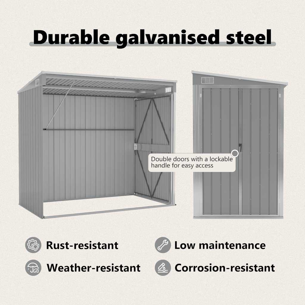 Wall-mounted Garden Shed Grey 118x194x178 cm Galvanised Steel