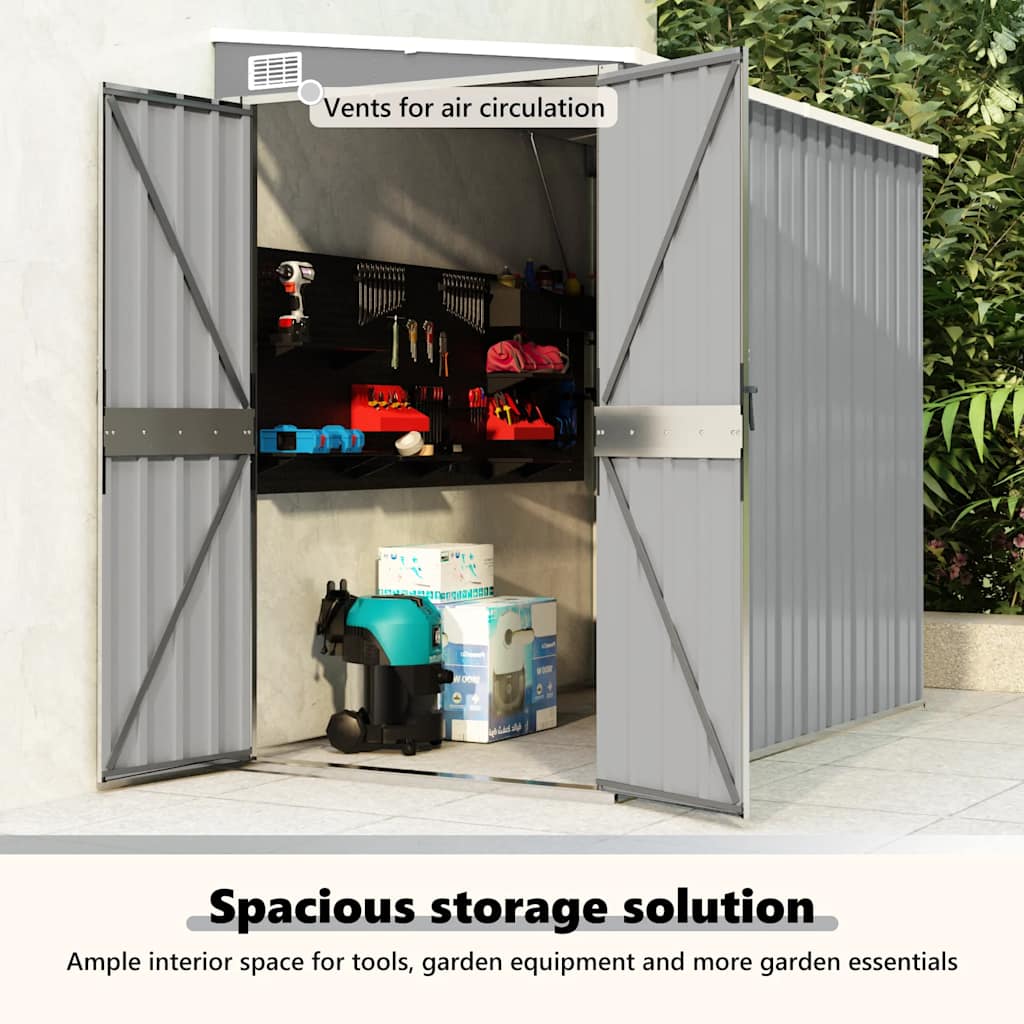 Wall-mounted Garden Shed Grey 118x194x178 cm Galvanised Steel