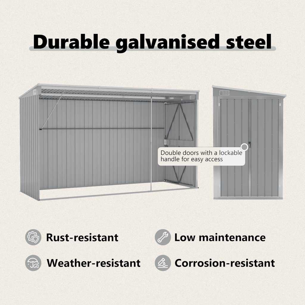 Wall-mounted Garden Shed Grey 118x288x178 cm Galvanised Steel