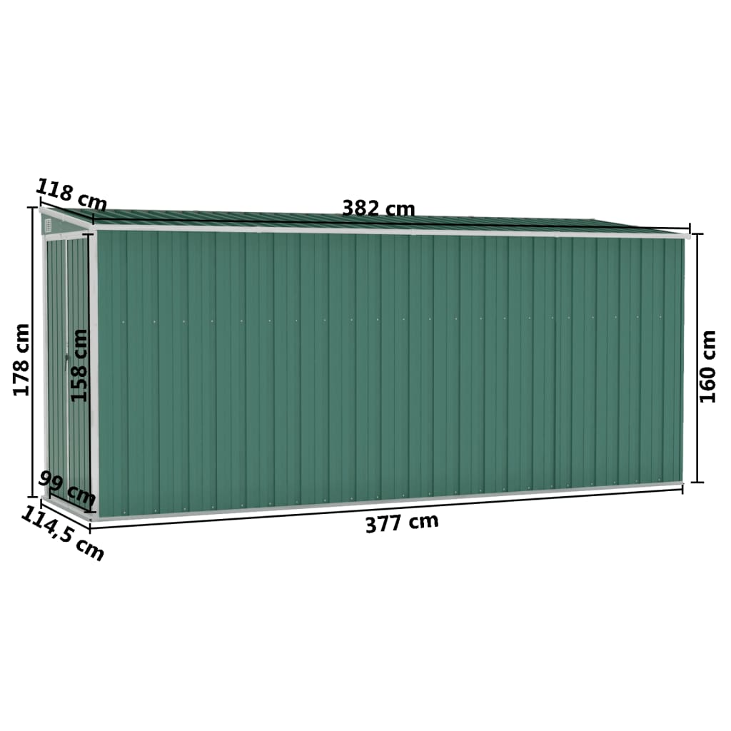 vidaXL Wall-mounted Garden Shed Green 118x382x178 cm Galvanised Steel