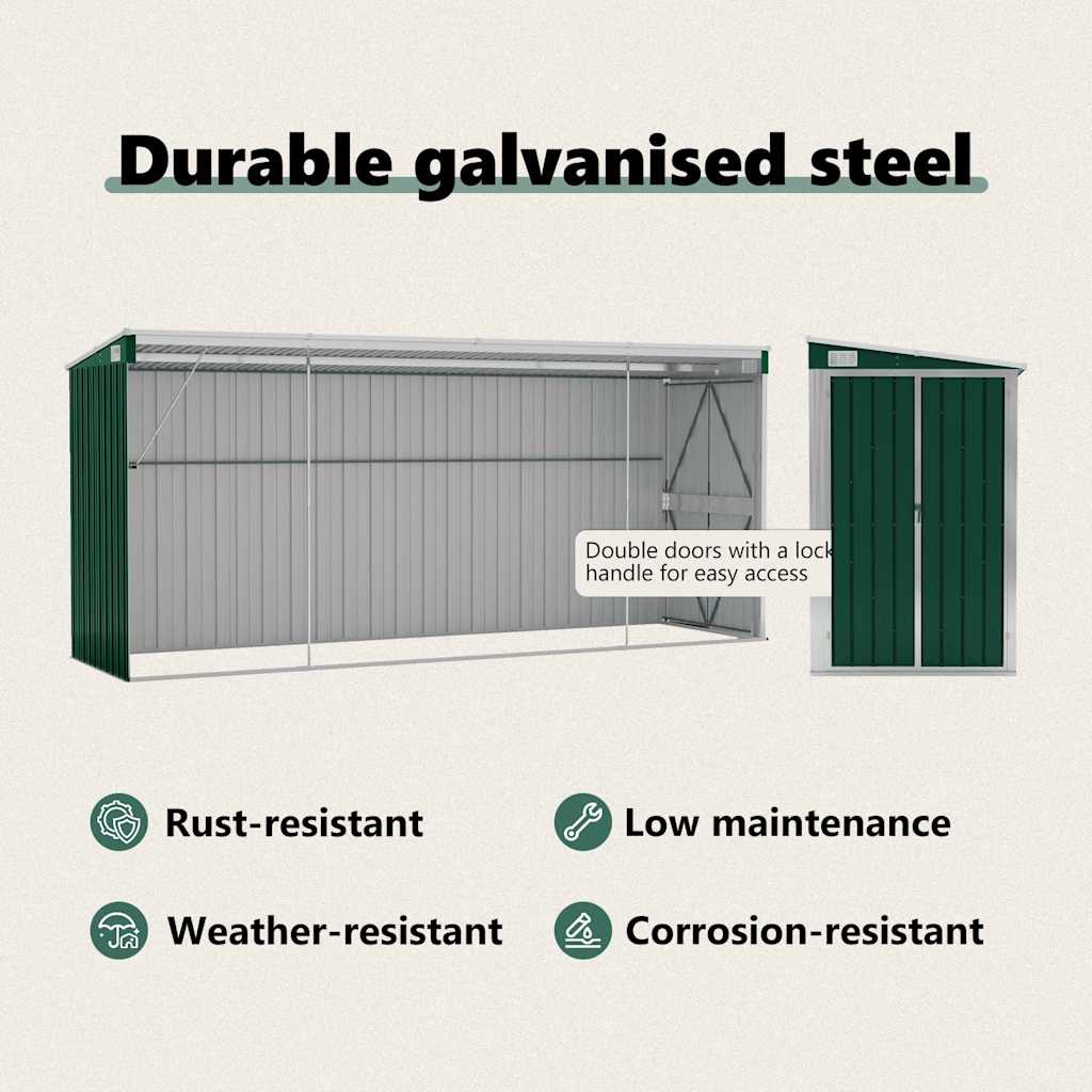 Wall-mounted Garden Shed Green 118x382x178 cm Galvanised Steel