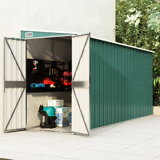 vidaXL Wall-mounted Garden Shed Green 118x382x178 cm Galvanised Steel