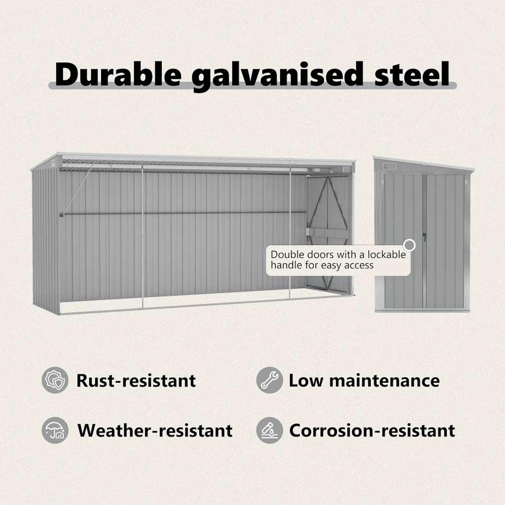 Wall-mounted Garden Shed Grey 118x382x178 cm Galvanised Steel